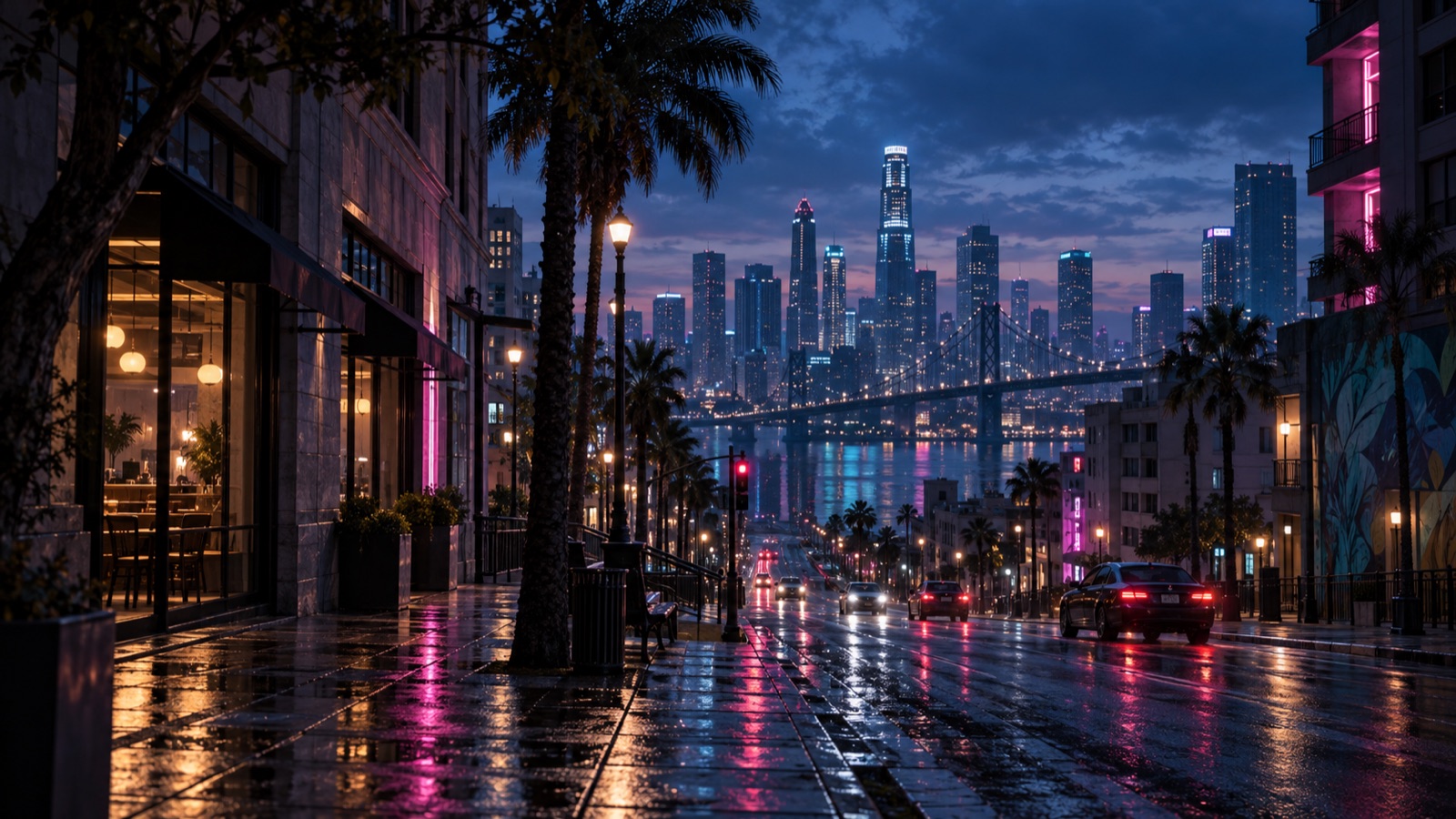 Fictional roleplay city at dusk